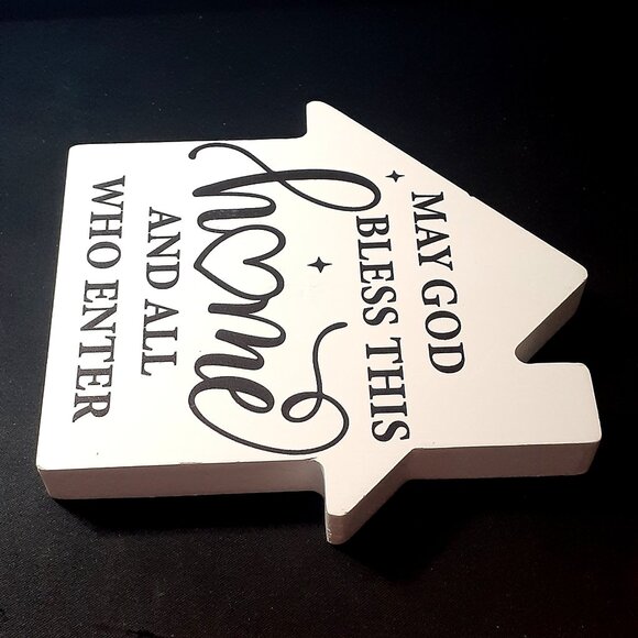 House Shaped Wood Block: May God Bless This Home and All Who Enter - Lot of 2 - Picture 2 of 8